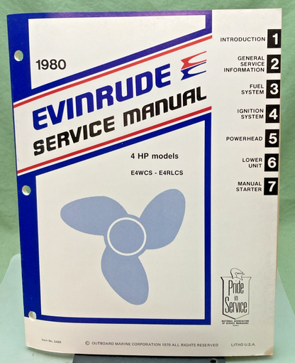 NEW GENUINE EVINRUDE 5488 4 HP MODELS SERVICE MANUAL 1980