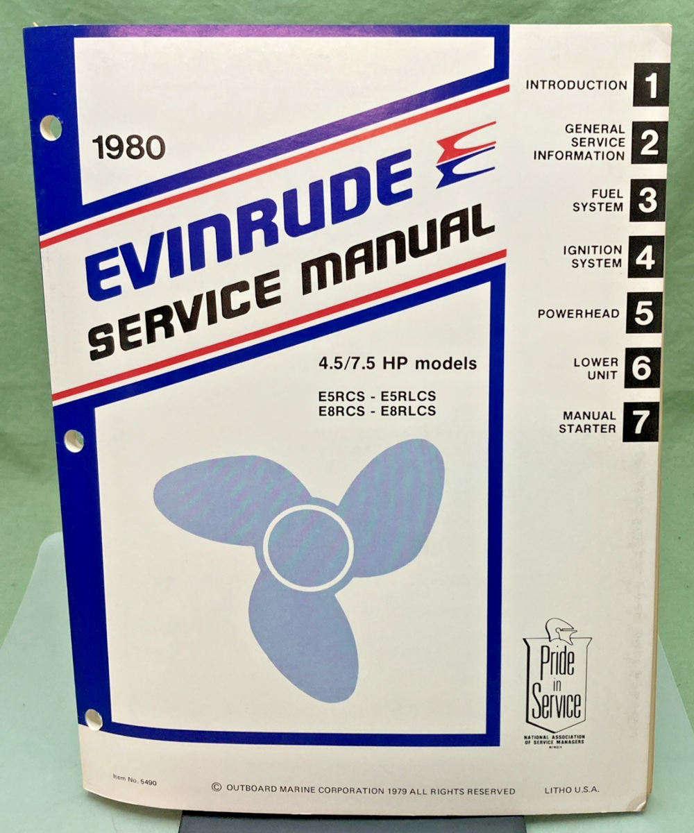 NEW GENUINE EVINRUDE 5490 4.5/7.5 HP MODELS SERVICE MANUAL 1980