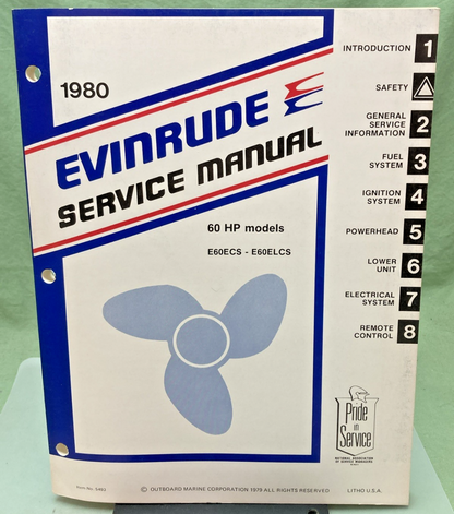 NEW GENUINE EVINRUDE 5493 60 HP MODELS SERVICE MANUAL 1980