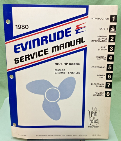 NEW GENUINE EVINRUDE 5494 70/75 HP MODELS SERVICE MANUAL 1980