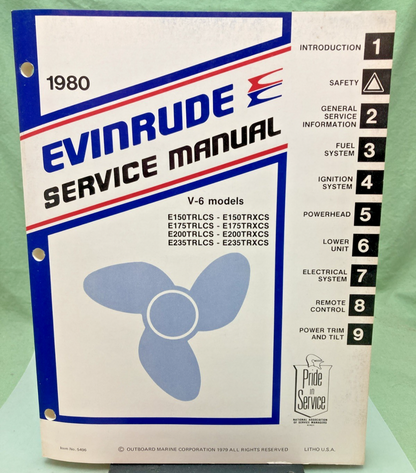 NEW GENUINE EVINRUDE 5496 V-6 HP MODELS SERVICE MANUAL 1980