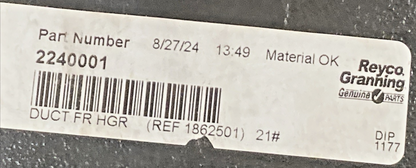 NEW GENUINE REYCO GRANNING 2240001 DUCT .FR HGR (REF 1862501) 21#
