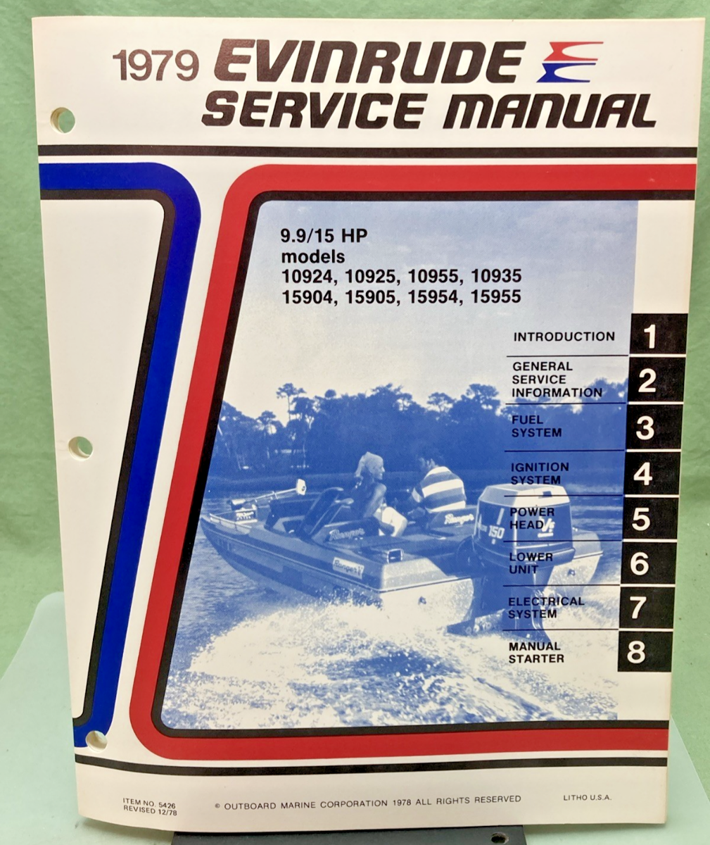 NEW GENUINE EVINRUDE 5426 9.9/15 HP MODELS SERVICE MANUAL 1979