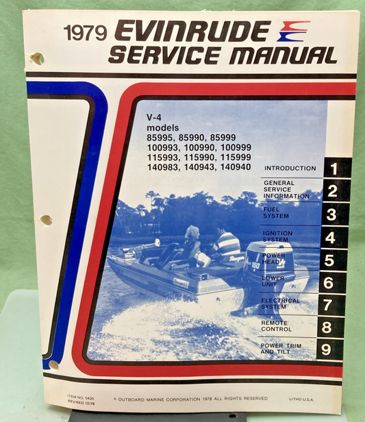 NEW GENUINE EVINRUDE 5430 V-4 HP MODELS SERVICE MANUAL 1979