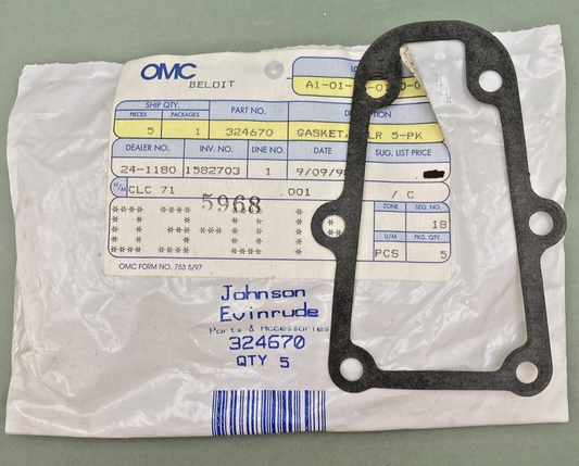 QTY 5 NEW GENUINE OMC 324670 Gasket Shift Housing