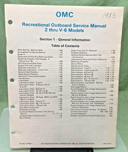 NEW GENUINE EVINRUDE JOHNSON 507508-1 SECTION ONE GENERAL INFORMATION MANUAL