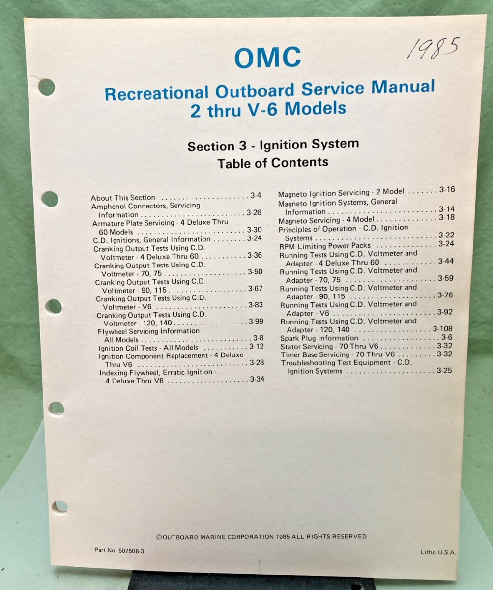 NEW GENUINE EVINRUDE JOHNSON 507508-3 SECTION THREE IGNITION SYSTEM MANUAL 85