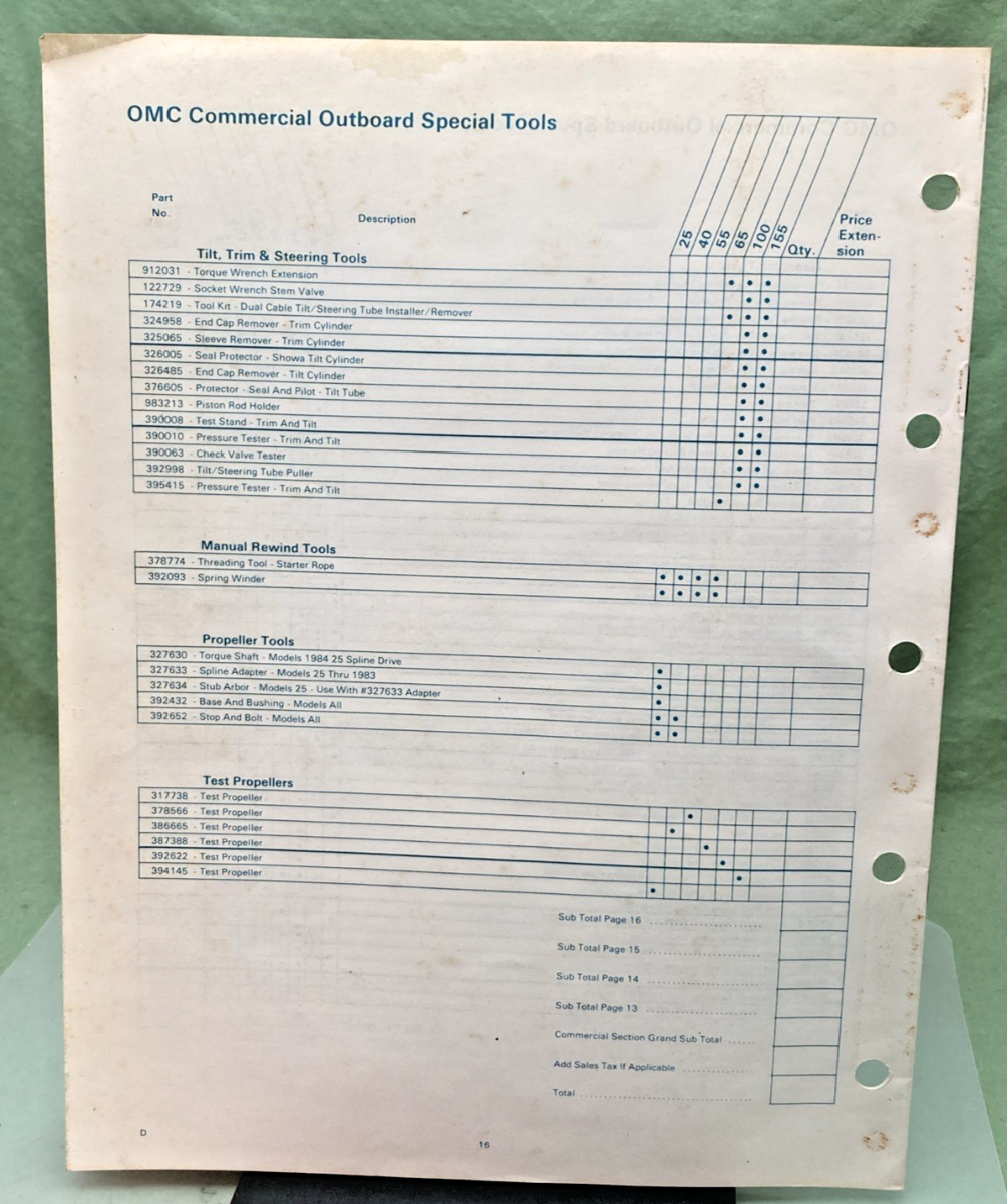 NEW GENUINE JOHNSON EVINRUDE/OMC 395402 SPECIAL TOOL GUIDE 1985