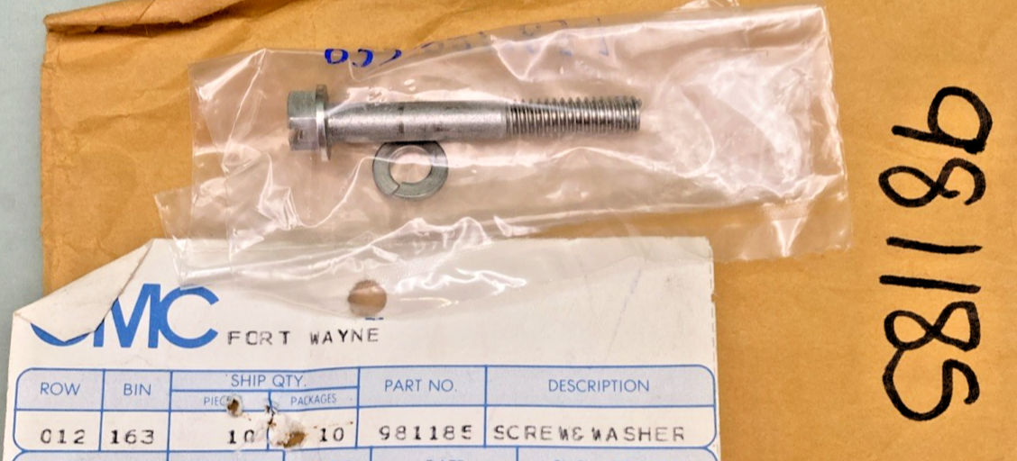 QTY 2 NEW GENUINE OMC 981185 Screw, Cover To Base, WASHER