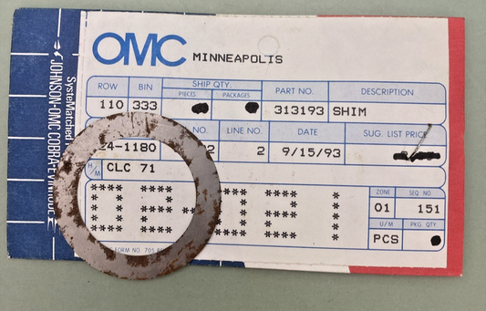NEW GENUINE OMC 313193 Bearing to Piston Shim .003 Inch