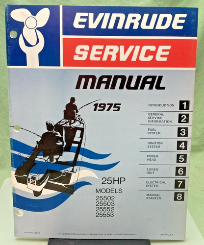 NEW GENUINE EVINRUDE 5092 25 HP MODEL SERVICE MANUAL 1975