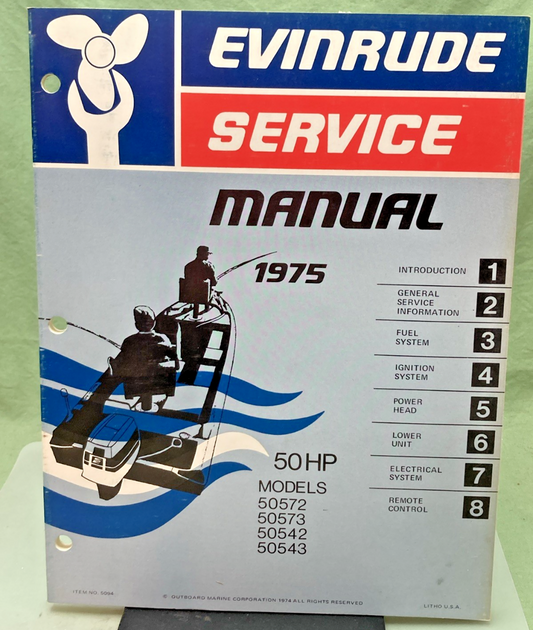 NEW GENUINE EVINRUDE 5094 50 HP MODEL SERVICE MANUAL 1975