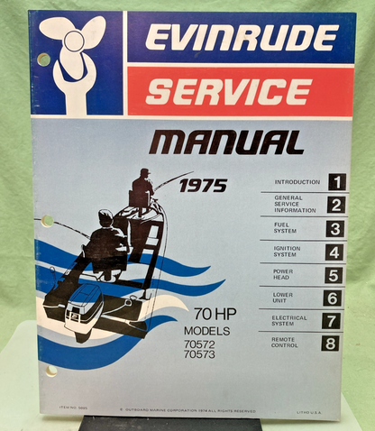 NEW GENUINE EVINRUDE 5095 70 HP MODEL SERVICE MANUAL 1975
