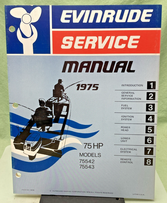 NEW GENUINE EVINRUDE 5096 75 HP MODEL SERVICE MANUAL 1975