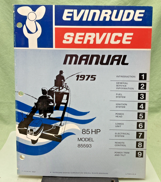 NEW GENUINE EVINRUDE 5097 85 HP MODEL SERVICE MANUAL 1975
