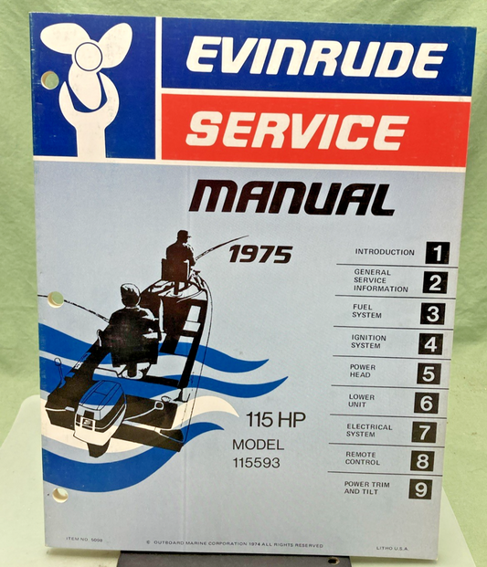 NEW GENUINE EVINRUDE 5098 115 HP MODEL SERVICE MANUAL 1975