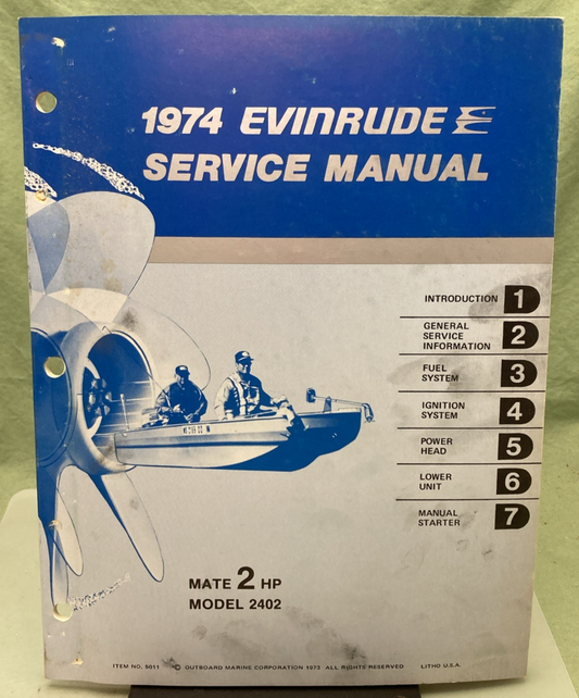 GENUINE EVINRUDE 5011 MATE 2 HP SERVICE MANUAL 1974