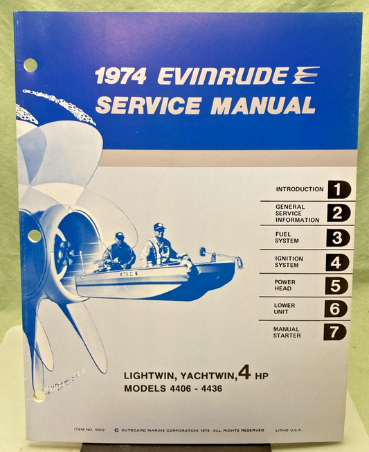 NEW GENUINE EVINRUDE 5012 LIGHTWIN YACHTWIN 4 HP SERVICE MANUAL 1974