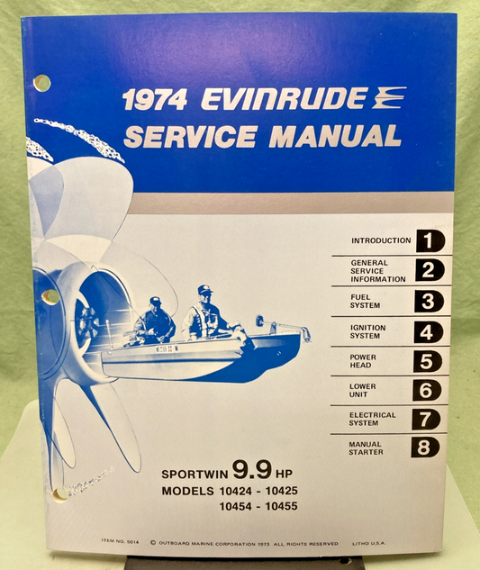 NEW GENUINE EVINRUDE 5014 SPORTWIN 9.9 HP SERVICE MANUAL 1974