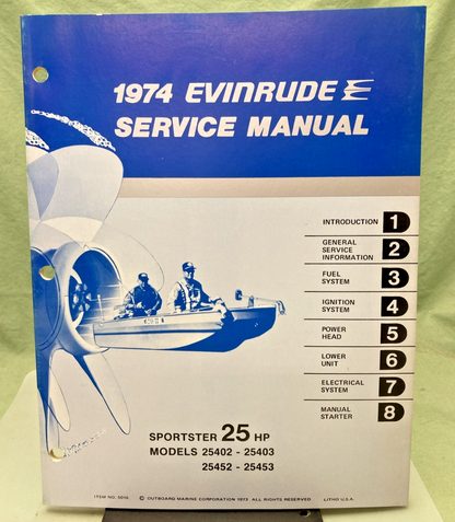 NEW GENUINE EVINRUDE 5016 SPORTSTER 25 HP SERVICE MANUAL 1974
