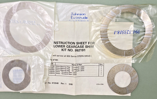 NEW GENUINE JOHNSON EVINRUDE 982191 Lower Gearcase Shim Incomplete Kit