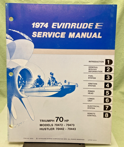 NEW GENUINE EVINRUDE 5019 TRIUMPH 70 HP SERVICE MANUAL 1974