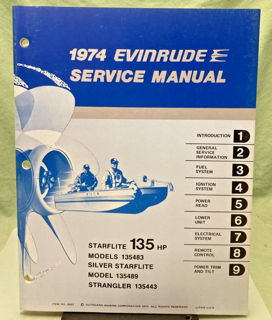 NEW GENUINE EVINRUDE 5022 STARFLITE 135 HP SERVICE MANUAL 1974