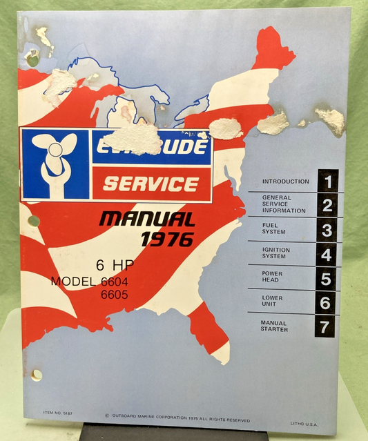 GENUINE EVINRUDE 5187 6 HP SERVICE MANUAL 1976