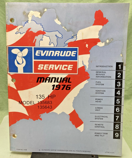 GENUINE EVINRUDE 5198 135 HP SERVICE MANUAL 1976