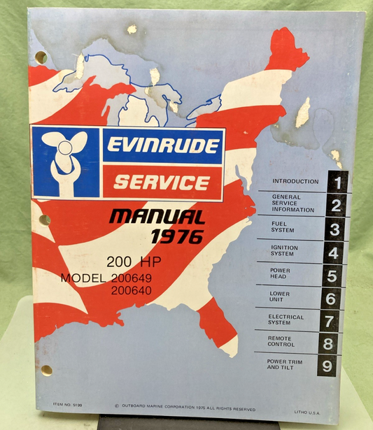 GENUINE EVINRUDE 5199 200 HP SERVICE MANUAL 1976