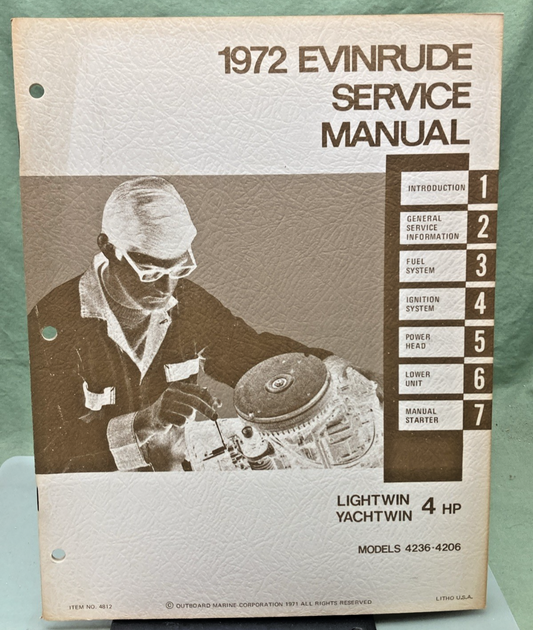 NEW GENUINE EVINRUDE 4812 LIGHTWIN YACHTWIN 4 HP SERVICE MANUAL 1972