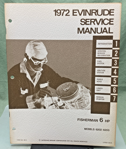 NEW GENUINE EVINRUDE 4813 FISHERMAN 6 HP SERVICE MANUAL 1972