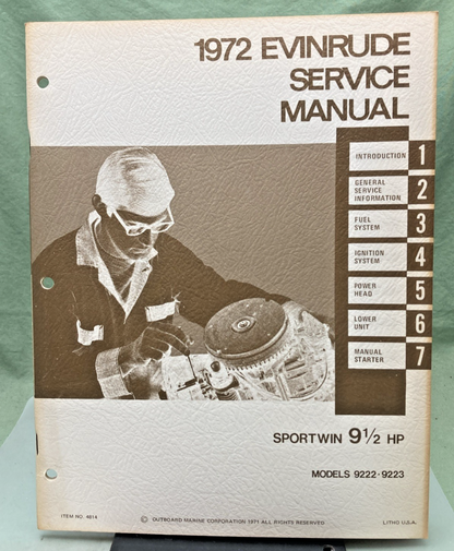 NEW GENUINE EVINRUDE 4814 SPORTWIN 9-1/2 HP SERVICE MANUAL 1972