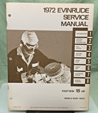 NEW GENUINE EVINRUDE 4815 FASTWIN 18 HP SERVICE MANUAL 1972