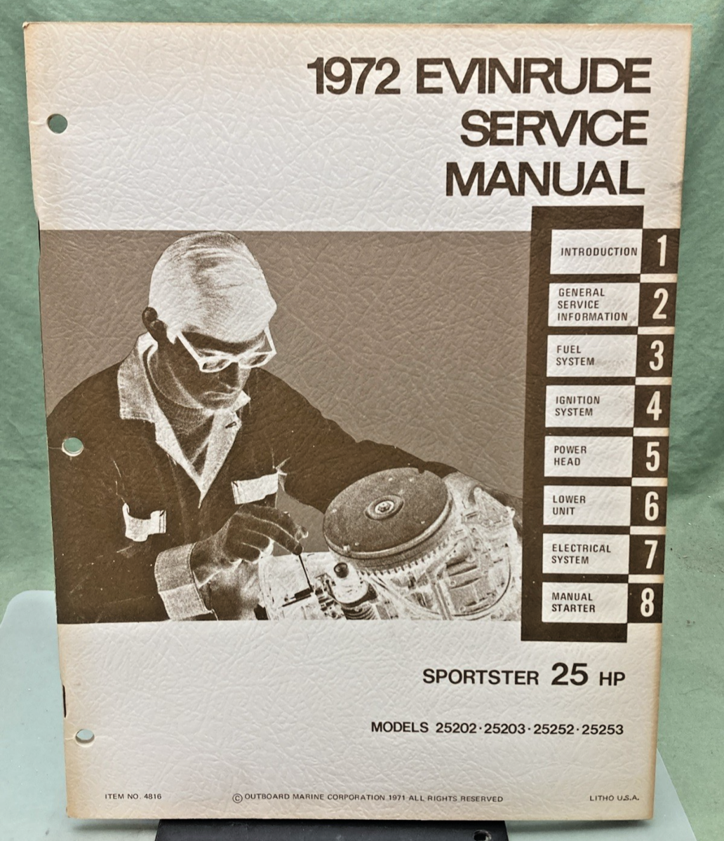 NEW GENUINE EVINRUDE 4816 SPORTSTER 25 HP SERVICE MANUAL 1972