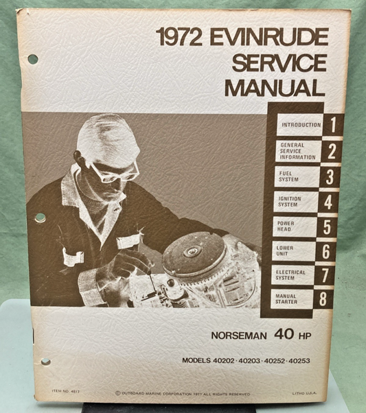 NEW GENUINE EVINRUDE 4817 NORSEMAN 40 HP SERVICE MANUAL 1972