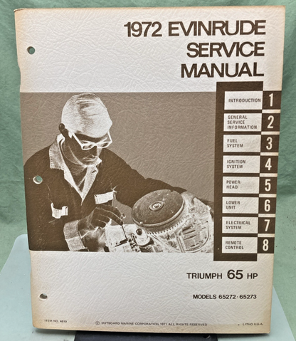 NEW GENUINE EVINRUDE 4819 TRIUMPH 65 HP SERVICE MANUAL 1972