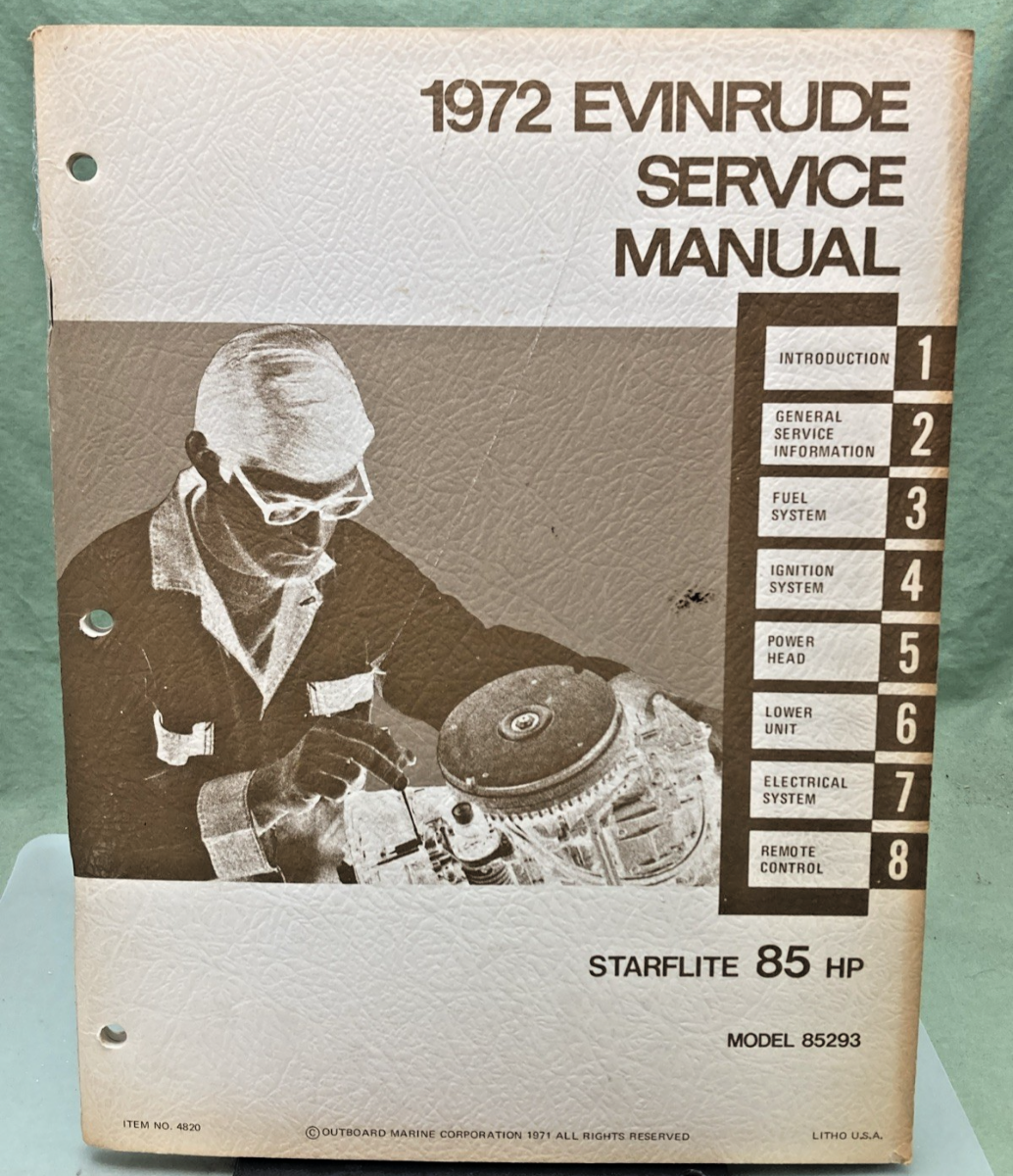 NEW GENUINE EVINRUDE 4820 STARFLITE 85 HP SERVICE MANUAL 1972
