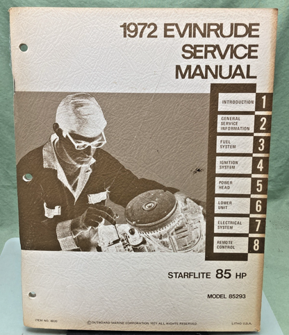 NEW GENUINE EVINRUDE 4820 STARFLITE 85 HP SERVICE MANUAL 1972
