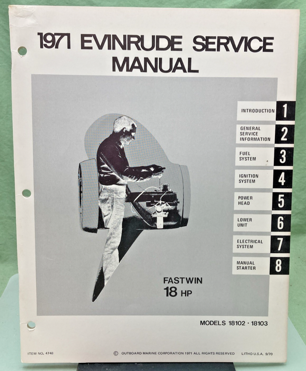 NEW GENUINE EVINRUDE 4748 FASTWIN 18 HP SERVICE MANUAL 1971