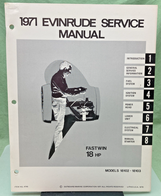 NEW GENUINE EVINRUDE 4748 FASTWIN 18 HP SERVICE MANUAL 1971