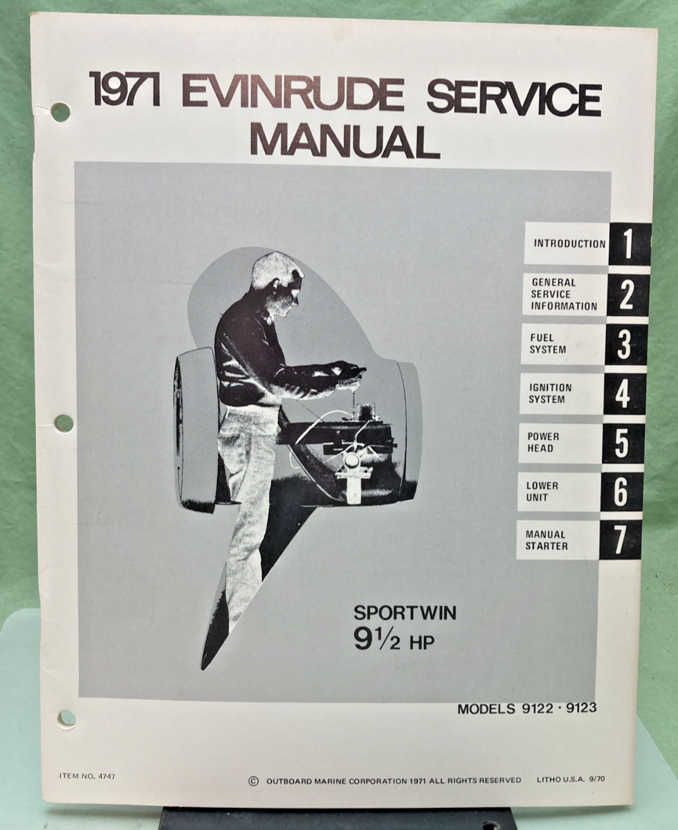 NEW GENUINE EVINRUDE 4747 SPORTWIN 9-1/2 HP SERVICE MANUAL 1971