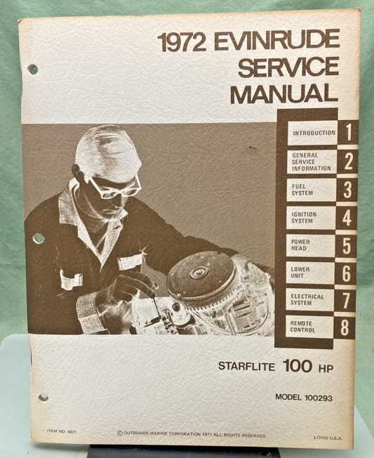 NEW GENUINE EVINRUDE 4821 STARFLITE 100 HP SERVICE MANUAL 1972