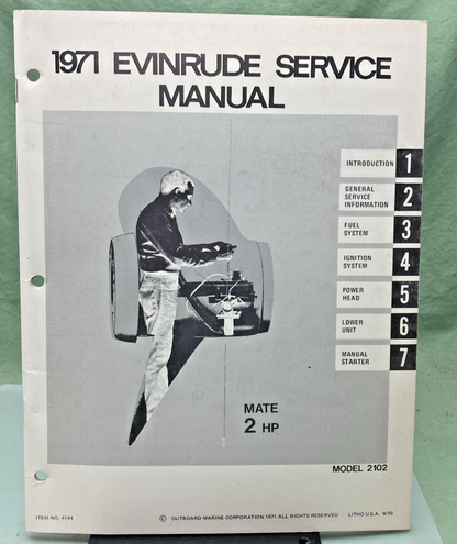 NEW GENUINE EVINRUDE 4744 MATE 2 HP SERVICE MANUAL 1971