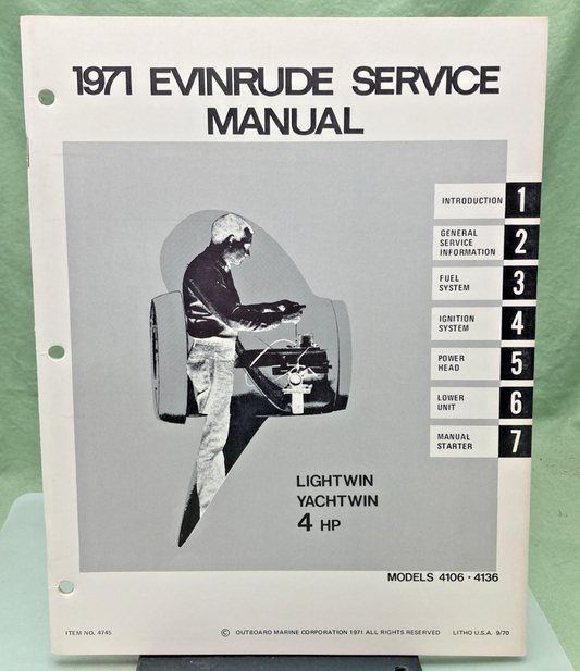 NEW GENUINE EVINRUDE 4745 LIGHTWIN YACHTWIN 4 HP SERVICE MANUAL 1971