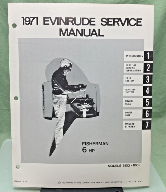 NEW GENUINE EVINRUDE 4746 FISHERMAN 6 HP SERVICE MANUAL 1971