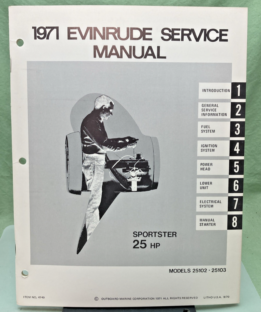 NEW GENUINE EVINRUDE 4749 SPORTSTER 25 HP SERVICE MANUAL 1971