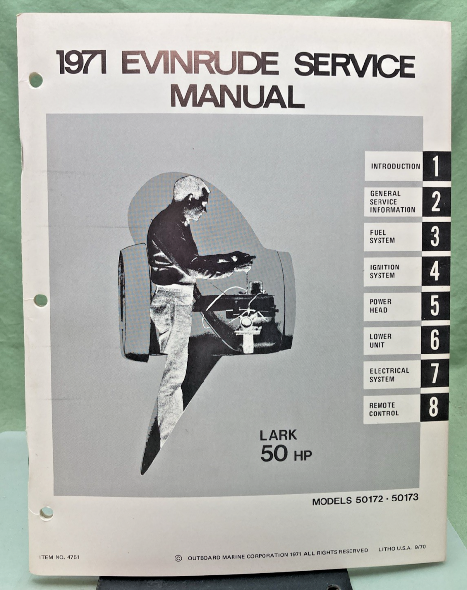 NEW GENUINE EVINRUDE 4751 LARK 50 HP SERVICE MANUAL 1971