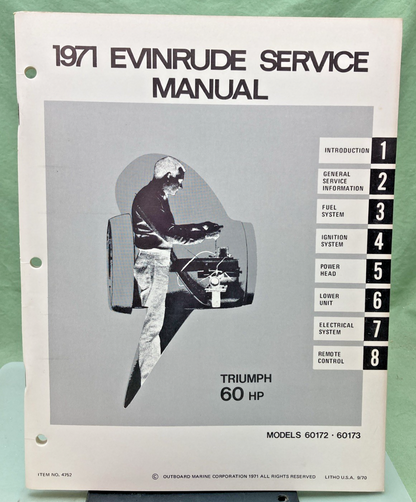 NEW GENUINE EVINRUDE 4752 TRIUMPH 60 HP SERVICE MANUAL 1971