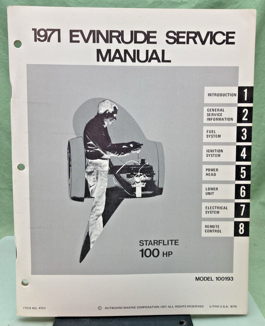 NEW GENUINE EVINRUDE 4753 STARFLITE 100 HP SERVICE MANUAL 1971
